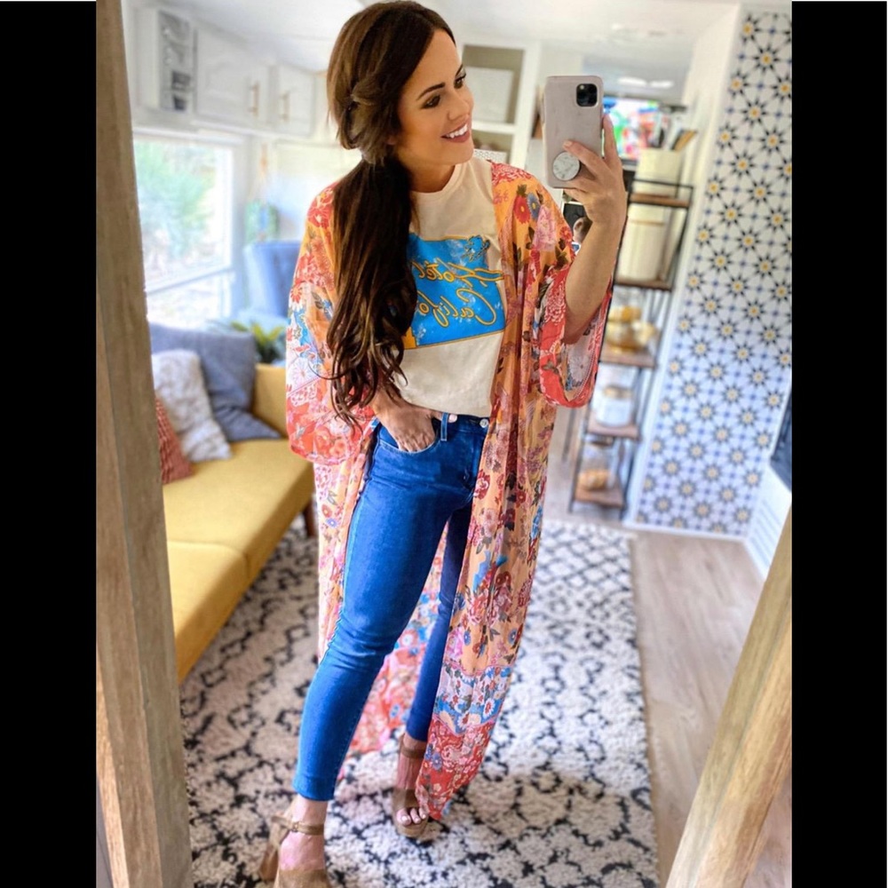 Floral Boho Long Kimono Duster Coverup Robe - Picture 4 of 9